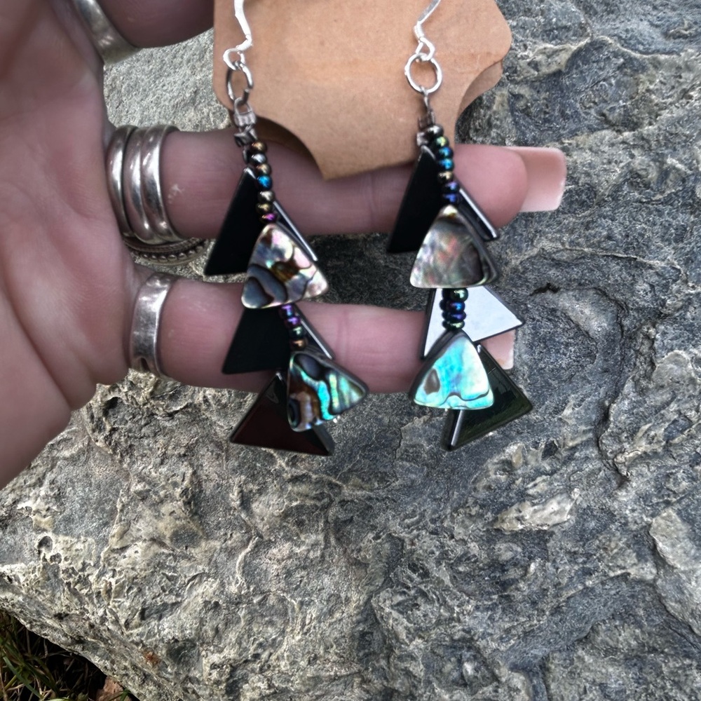 Chic Abalone and Hematite Triangle Earrings